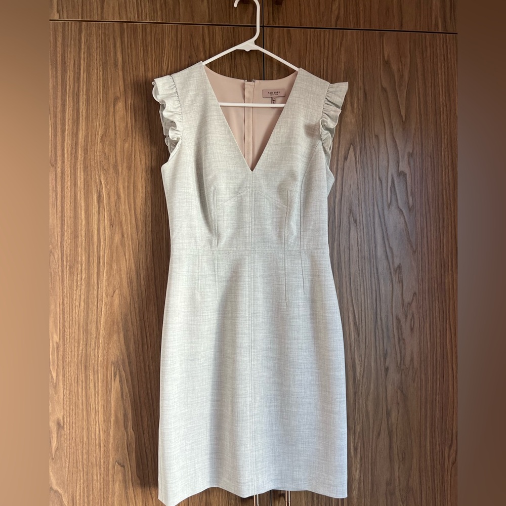 Rebecca Taylor Light Gray Midi Dress with Ruffle Sleeves